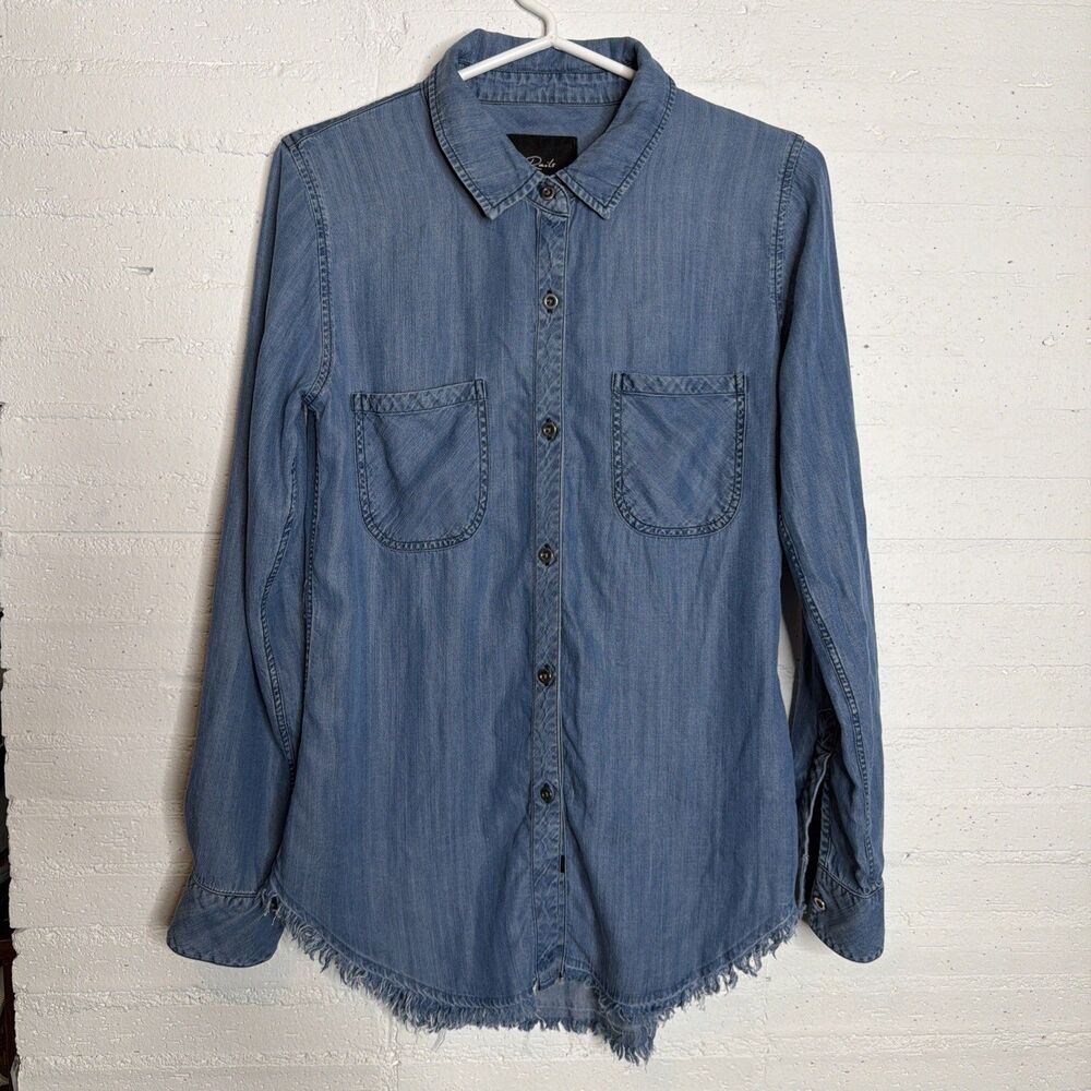 Rails Kellen Button-Down Denim Shirt Dark Vintage XS Coastal Cowgirl Western Eco